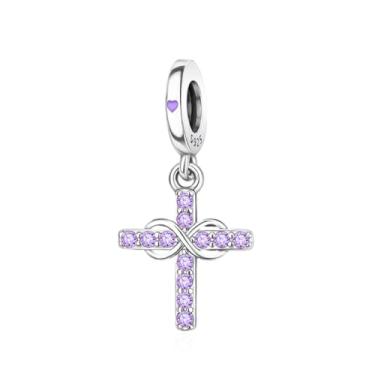 Imagem de Amieween Pingentes S925 para pulseiras e colares Pandora, cruz roxa e pingentes infinitos com zircônia, pingente de Jesus Cristão Religioso para Mulheres, Pequenas Joias Inspiradoras Presentes