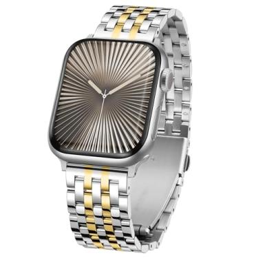 Imagem de Tasikar Correia metálica compatível com Apple Watch 42 mm (série 10) 41 mm 40 mm 38 mm para homens e mulheres, correias de substituição de aço inoxidável para iWatch SE série 10 9 8 7 6 5 4 3 2 1