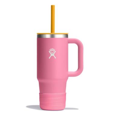 Imagem de Hydro Flask Copo de viagem infantil de 680 g com alça, tampa e canudo para escola - Aço inoxidável isolado em rosa dália