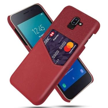 Imagem de Capa para Samsung Galaxy J8 2018,Tela e tampa de couro PU,Anti-deslizante,Resistência à impressão digital,Caso de proteção de 360°com 1 slot de cartão atrás-Red