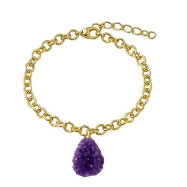 Imagem de Pulseira de Druza de Ametista - Cristal Natural, Banho Ouro 18k