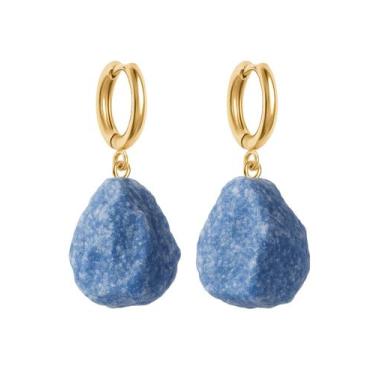 Imagem de Brinco de Argola Quartzo Azul - Cristal Natural, Banho Ouro 18k