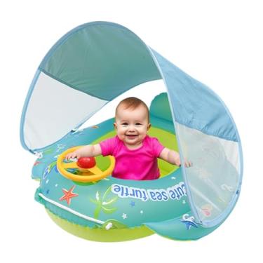 Imagem de Boia para Piscina de Bebé | Flutuador para Piscina com Assento para Criança,Brinquedo de Banho com Proteção Solar e Volante para Crianças 1-4 Anos