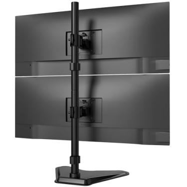 Imagem de Suporte para monitor duplo resistente - Braço vertical independente de 43.2-124.5 cm, suporte de mesa para monitor duplo empilhado ajustável, carga máxima de 20 kg (por tela), VESA 75/100 mm, preto