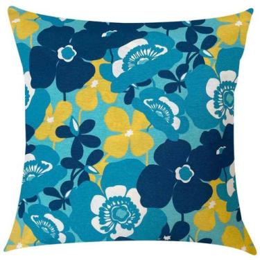 Imagem de Capa de Almofada Floral Azul e Amarelo Impermeável 45x45cm - Sua Casa 