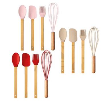 Imagem de Kit Silicone 4 peças Bambu Utensilios De Cozinha - UZ Utilidades, Verm