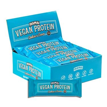 Imagem de JHAMAL Barra de Proteína Vegan Cookies n’ Cream - Cremosa, Rica em Proteínas, Saudável - Vegana - Sem Glúten, Sem Adição de Açúcar, Sem OGM - Caixa com 12 un, 600g