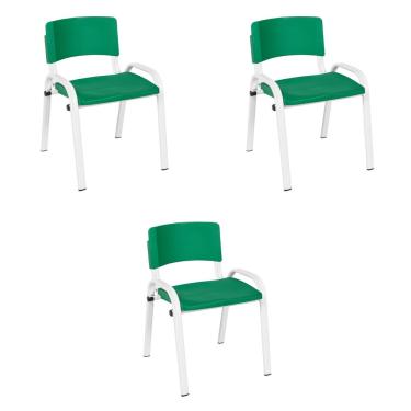 Imagem de Kit 3 Cadeiras Escolares ISO Infantil Base Branca Estrutura Metálica