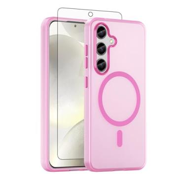 Imagem de Asuwish Capa de telefone para Samsung Galaxy S24 5G, compatível com Magsafe Magnetic, protetor de tela de vidro temperado, traseira fosca translúcida à prova de choque fina capa fina S 24 24S G5