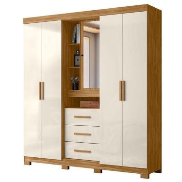 Imagem de Guarda Roupa Solteiro Eldorado 5 Portas Freijó Off White Com Espelho - Moval