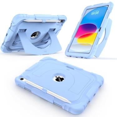 Imagem de CCMAO Capa para iPad de 11 polegadas (A16) 2025/iPad 10ª geração 2022 (11 polegadas) com suporte durável, porta-lápis, capa protetora híbrida resistente à prova de choque para iPad 11/10 Gen, azul