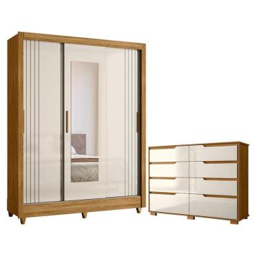 Imagem de Guarda Roupa Casal Bolívia e Cômoda Georgia Freijó Off White - Moval