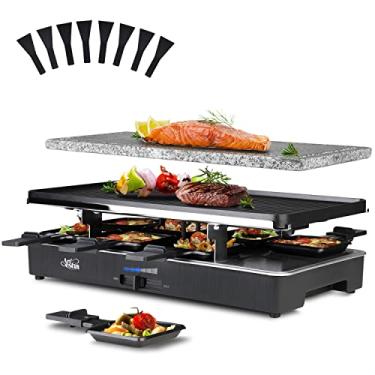 Imagem de Artestia Grelha de mesa Raclette, Grade interna elétrica de 1200W, 8 pás churrasqueira coreana, raquete de queijo com pedra de grade e alumínio reversível antiaderente