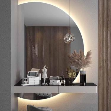 Imagem de Espelho De Vestir Montado Na Parede Semicírculo 33 * 47in Espelho Led Regulável Com 3 Cores Retroiluminadas Sem Moldura Espelho De Corpo Inteiro Espelho De Banheiro Intel, Left Cut, 77 * 110cm