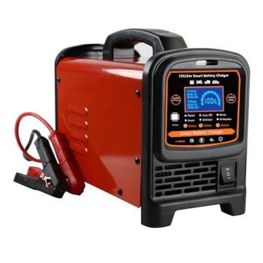 Imagem de Carregador de bateria de carro de 12V 24 Volts, resistente, mantenedor automático inteligente de bateria de 0-15A, carregador de gotejamento de alta/baixa potência e dessulfator com desligamento