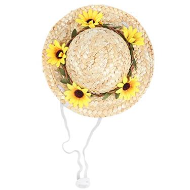 Imagem de Pet Chapéu Sombrero, Headband Tiny Straw Hat, Mini Chapéu de Palha Chapéus Festa de Aniversário com Flores para Pequenos e Médios Cães/Gatos (Amarelo s)