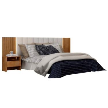 Imagem de Cabeceira Casal Himalaia Ripado com 2 Mesas de Cabeceiras Cumaru - Móveis Novo Horizonte