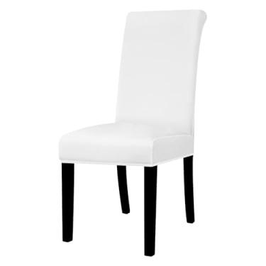 Imagem de Capa para cadeira elástica de 1/2/4/6 peças, capa universal ajustável para cadeiras de jantar, capa de assento resistente à cor para casa (6 peças/branco)