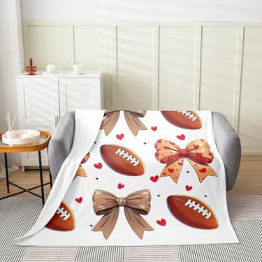 Imagem de Erosebridal Cobertor de laço marrom 127 x 152 cm para amantes de futebol, cobertor de flanela de futebol americano com design de laço de fita, cobertores de rúgbi de jogo esportivo 3D, cobertores