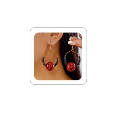 Imagem de ANGLEQUEEN Brincos de fantasma de Halloween para mulheres, contas de arroz de cristal, brincos de argola de abóbora, morcego, aranha e abóbora, brincos pendurados, joias de Halloween, presentes e