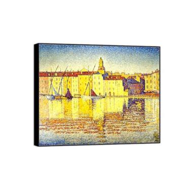 Imagem de BMZFYBS Pintura famosa de arte de parede em tela para decoração de casa - Casas em porta - Pôster e impressões em moldura preta para sala de estar 90 x 108 cm 35 x 42 pol