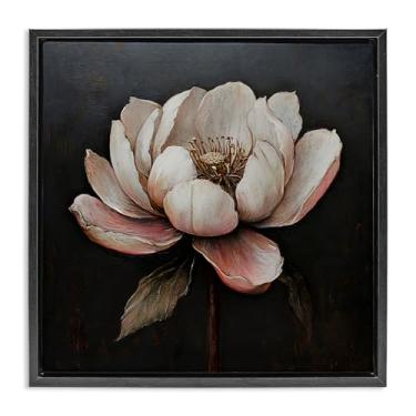 Imagem de Stupell Industries Arte de parede em tela flutuante preta com flor de lótus vintage por LSR Creative Studio, 63 x 63 cm