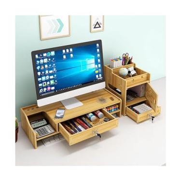Imagem de Suporte de monitor de grande capacidade para mesa, suporte de monitor com gaveta e trava organizadora, suporte de mesa para impressora de laptop