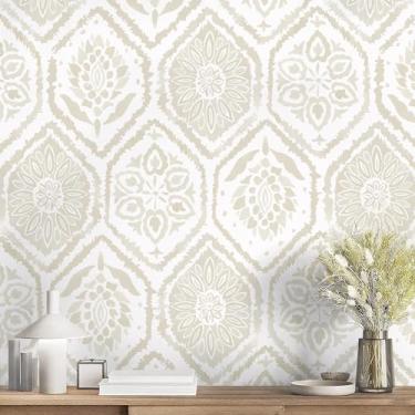 Imagem de HeloHo Descole e cole papel de parede boho papel de parede descasque e cole papéis de parede autoadesivos modernos removíveis para quarto banheiro papel de contato armário vinil 78,7 x 17,3