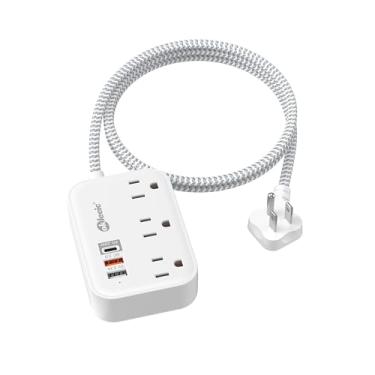 Imagem de PD 20 W USB C Conector plano Régua de alimentação para viagem com 3 portas USB (1 USB C), cabo de extensão curto de 90 cm PD 20 W, estação de carregamento rápido, proteção