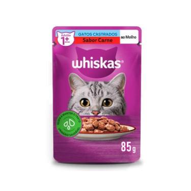Imagem de Ração Úmida Whiskas Sachê para Gatos Adultos Castrados Carne 85g