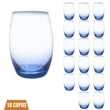Imagem de Conjunto 18 Copos Vidro Bellagio Redondo 450ml Grande Azul - Casa Lind