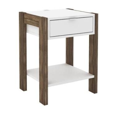 Imagem de Mesa de cabeçeira AZ1016 Nogal/Branco - Ammo - Tecno Mobile