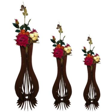 Imagem de Vaso de Chão Decorativo Grande ANA MARIA MDF - LENOBRE, Preto, Kit com