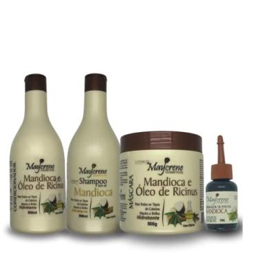 Imagem de Kit Capilar De Mandioca Nutrição/RECONSTRUÇÃO Para Cabelos 4 UNIDADES SHAMPOO, CONDICIONADOR, MASCARA E REPARADOR DE PONTAS