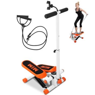 Imagem de Simulador de Caminhada, Simulador de Escada, com Guidão e Suporte Celular, de Escada Faixas Resistência, Altura Ajustável Capacidade 150 Kg, Fitness Monitor LCD, Laranja