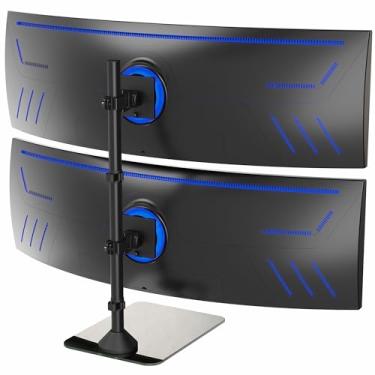 Imagem de VIVO Suporte de mesa para monitor ultralargo empilhado verticalmente duplo com base de vidro, suporte ajustável extra alto para 2 telas ultralargas de até 124.5 cm, capacidade de 20 kg por tela, preto