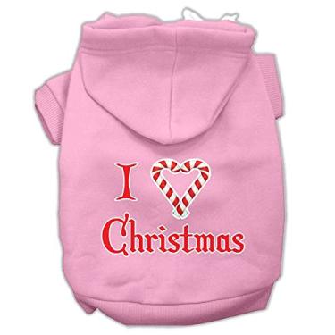 Imagem de Mirage Pet Products Moletom com capuz para animais de estimação I Heart Christmas, pequeno, rosa claro