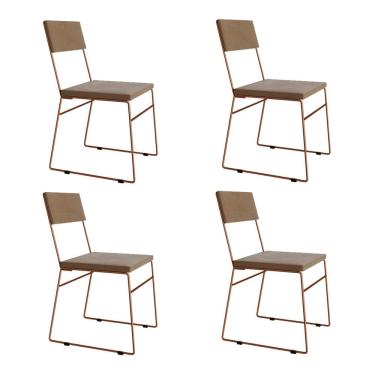 Imagem de Kit 4 Cadeiras de Jantar Málaga Assento Veludo Marrom Base Cobre