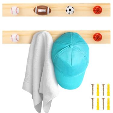 Imagem de Leinuosen 2 ganchos para casacos, jogos de bola, montados na parede, suporte para chapéus, vintage, tema esportivo, decoração de parede, para toalhas, bolsas, chapéus, chaves, casacos