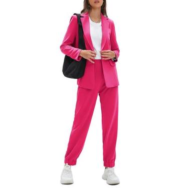 Imagem de Conjunto de ternos EXLURA, blazer e calça femininos de negócios, rosa 