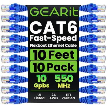 Imagem de GearIT Pacote com 10 cabos Cat6 Patch Cable 3,5 m Cat 6 Cabo Ethernet com aba flexível flexível - Série Preimum - Azul