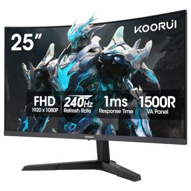 Imagem de KOORUI Monitor curvo para jogos de 25 polegadas 240Hz FHD 1080p monitor de computador, 1500R 1ms GTG, sincronização adaptável, 90% DCI-P3, HDR, cuidados com os olhos, inclinação ajustável, VESA 75 x