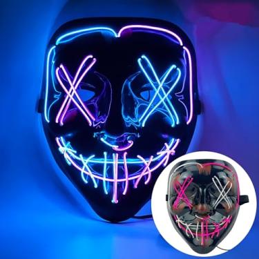 Imagem de SHANJIA Máscara de Halloween, máscara iluminada, crânio assustador com iluminação LED para festival de Halloween, cosplay, baile de máscaras, festa de carnaval (estilo 11)