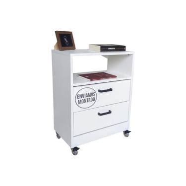 Imagem de Mesa Cabeceira 50Cm Criado Branco 2 Gaveta Lateral C/Rodinha - Fl Deco
