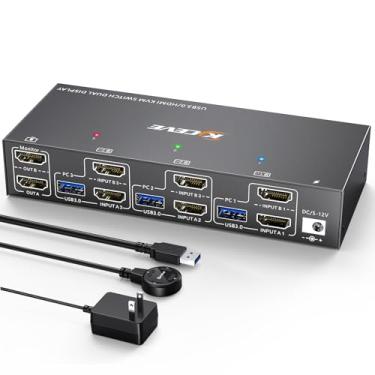 Imagem de 3 computadores e 2 monitores HDMI KVM Switch
