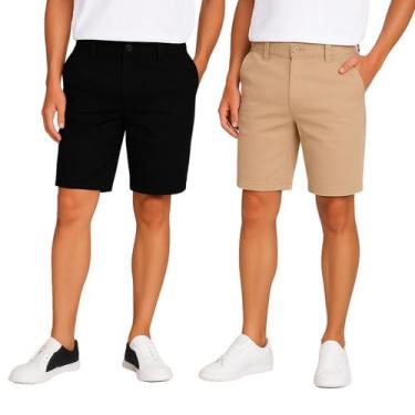 Imagem de Kit 2 Bermuda Masculina de Sarja Colorida Tradicional Shorts - Verão L