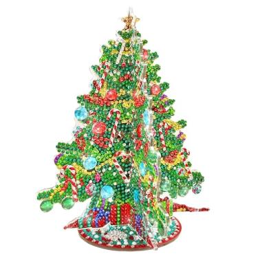 Imagem de LOMSIOY Kit de pintura de arte de diamante de mesa, enfeite de mesa de strass em formato especial de árvore de Natal para escritório em casa, fácil de montar, kit de artesanato, presente, dupla face