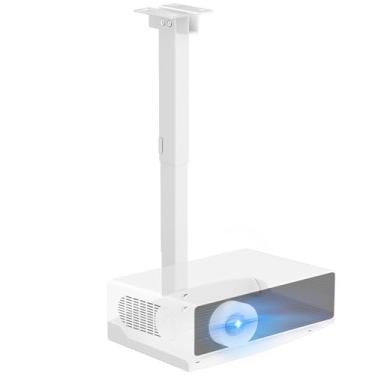 Imagem de Suporte de teto para projetor com bandeja, suporte universal de altura ajustável com gerenciamento de cabos ocultos, instalação sem orifícios, comporta até 10 kg – ideal para home theater e escritório