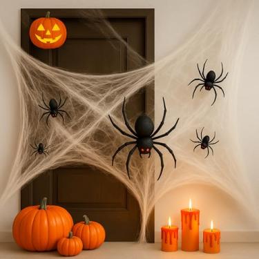 Imagem de Kit 10 Teias de Aranha para Decoração de Festas Halloween com Brinde Mini Aranhas