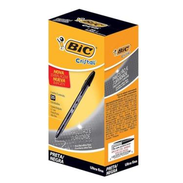 Imagem de Caneta Esferográfica BIC Cristal Precisão e Suavidade, Preta, Ponta Ultra Fina, 0.7mm, 902489, 25 unidades